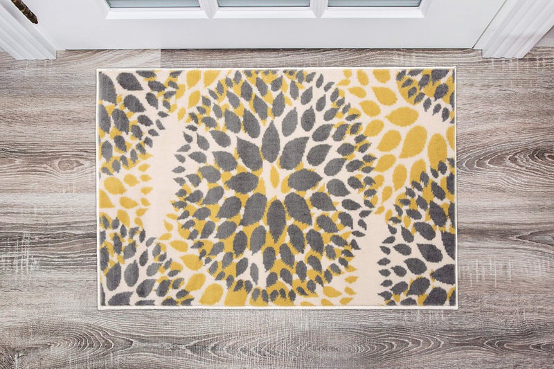 Rugshop Modern Yellow Floral Circles Design Area Rug â€“ Elegant Non-Shedding, 2' x 3' for Living Room, Bedroom, Dining Room, Kitchen - Image 1